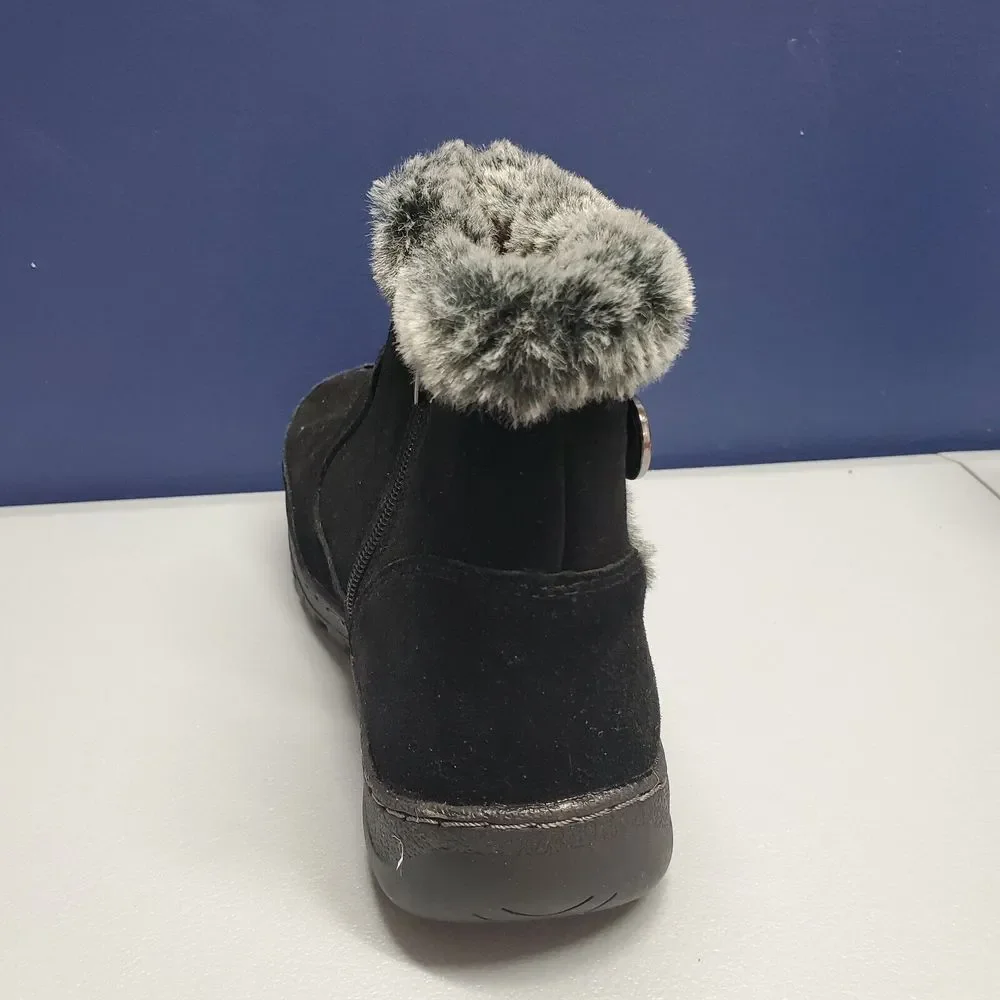 Khombu Iris Winter Snow Boots Womens Size 7 Black Faux Fur Trim Side Zip 1527296